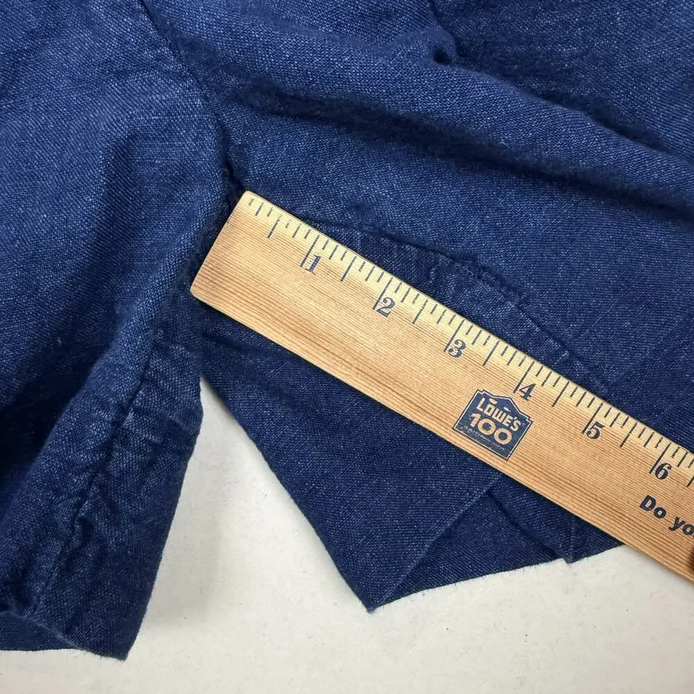 Banana Republic Camp Romper Womens 2 Petite Blue Linen Button Front Tie Waist‎